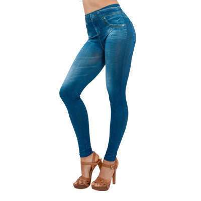 Blue jeans worn by a person on a white background