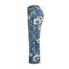 Floral-patterned jeans on a white background